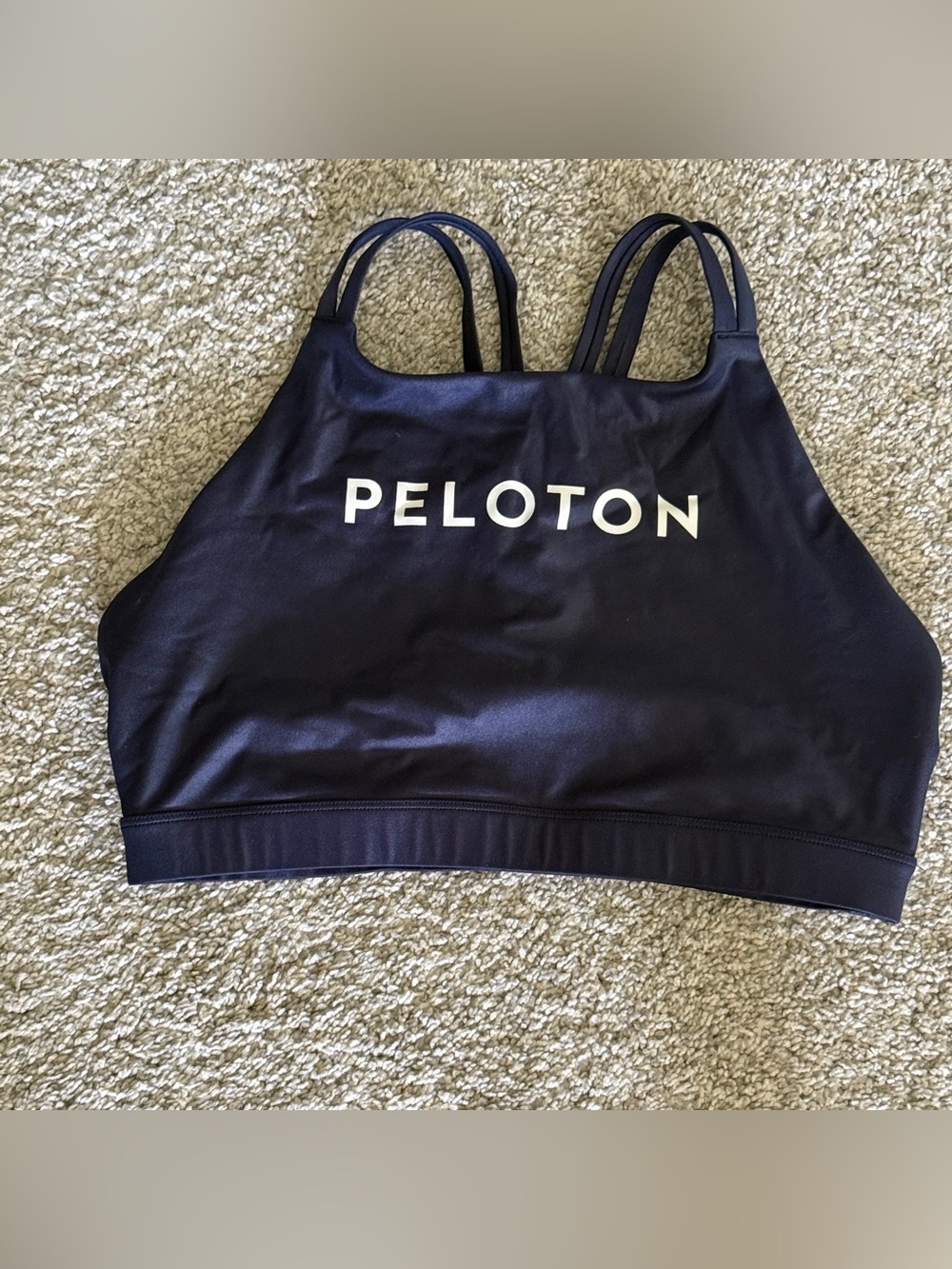 Peloton Navy Double-Strap High-Neck Sports Bra with White Logo